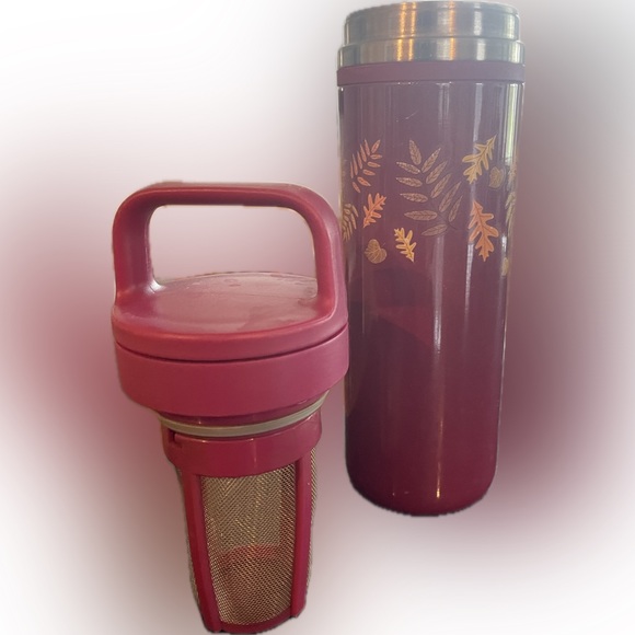 David’s Tea burgundy Stainless Steel Carry Travel Infuser Mug Tumbler - Picture 3 of 5